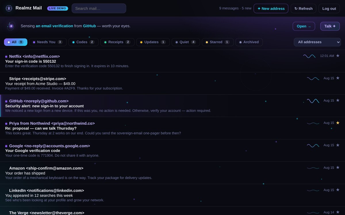 Realmz Mail — sovereign quantum email